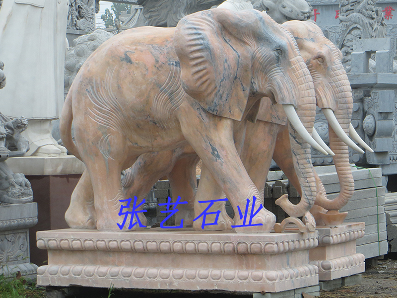 晚霞紅石雕大象制作